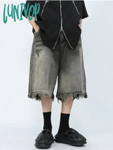 Lunivop Women’s Burr Edge Design Wide Leg Black Grey Denim Shorts Unisex Style Capris Summer